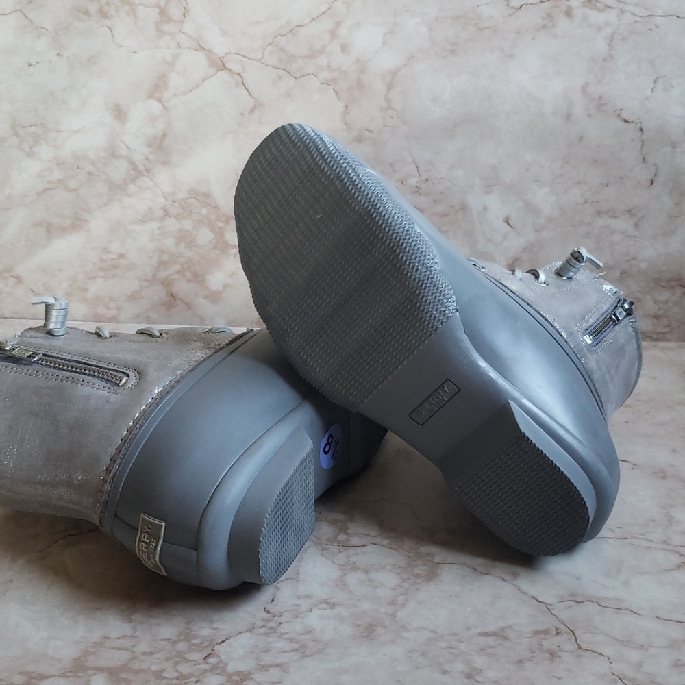 Sperry Gray Duck Rain Winter Women Boots Size 8.5 - Picture 7 of 8